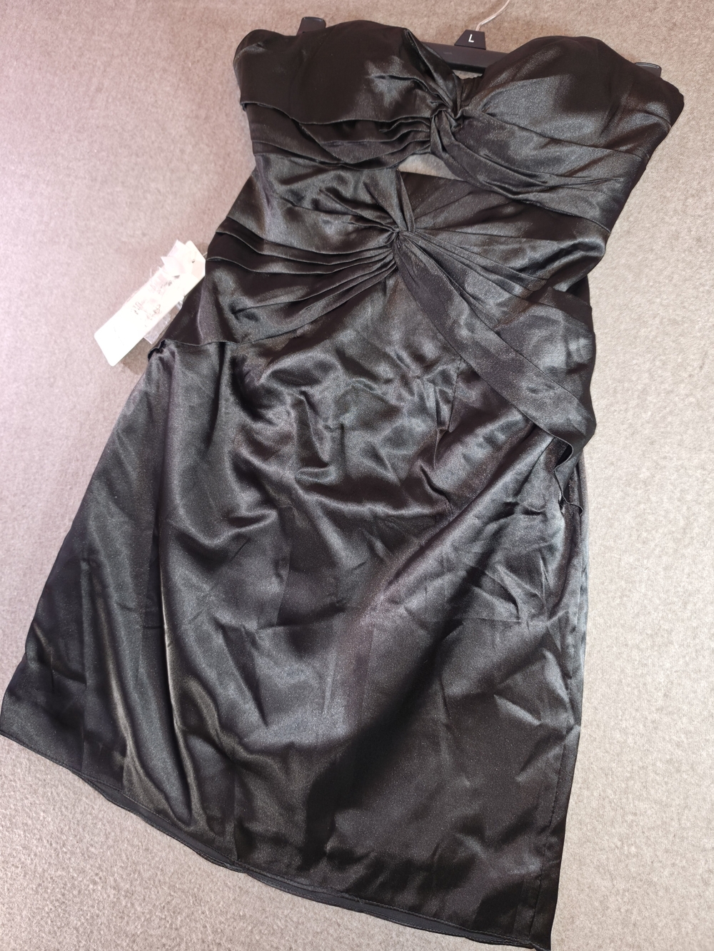 Strapless Black Satin Twist Front Lace Up Back NWT Mini Dress No Tag Size